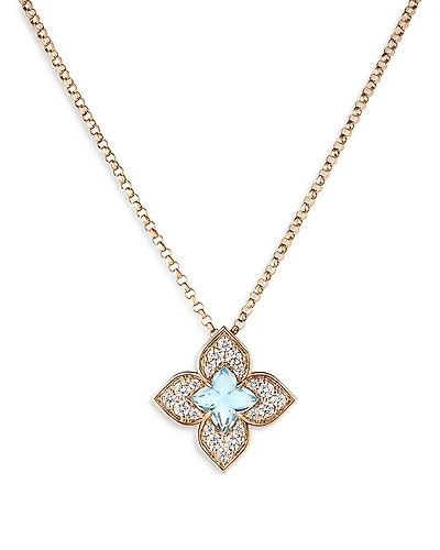 Roberto Coin 18K Rose Gold Venetian Princess Carnival Blue Topaz & Diamond Flower Pendant Necklace, 16-17
