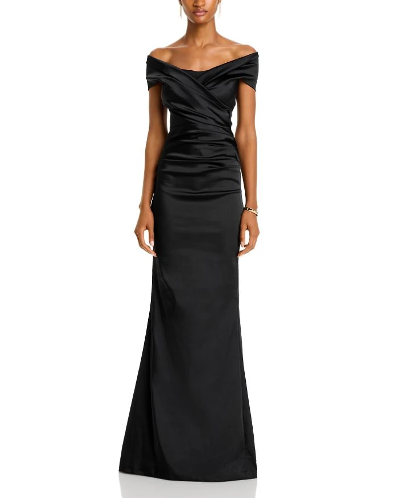 Satin Stretch Off The Shoulder Gown