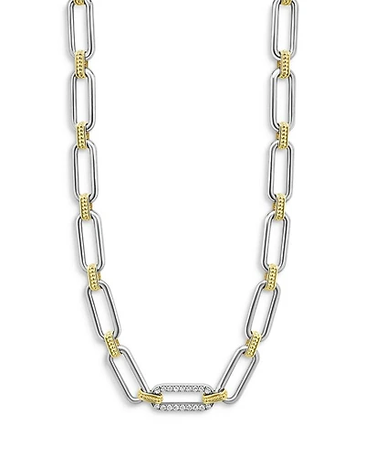 18K Yellow Gold & Sterling Silver Signature Caviar Diamond Station Link Collar Necklace, 18"