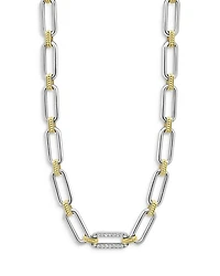 18K Yellow Gold & Sterling Silver Signature Caviar Diamond Station Link Collar Necklace, 18"