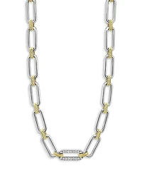 Lagos 18K Yellow Gold & Sterling Silver Signature Caviar Diamond Station Link Collar Necklace, 18