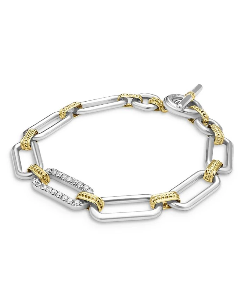 18K Yellow Gold & Sterling Silver Signature Caviar Diamond Open Link Toggle Bracelet
