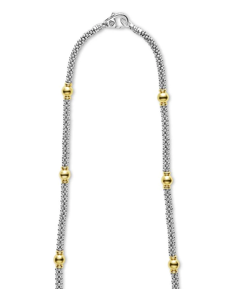18K Yellow Gold & Sterling Silver Signature Caviar Bead Link Station Collar Necklace, 16"
