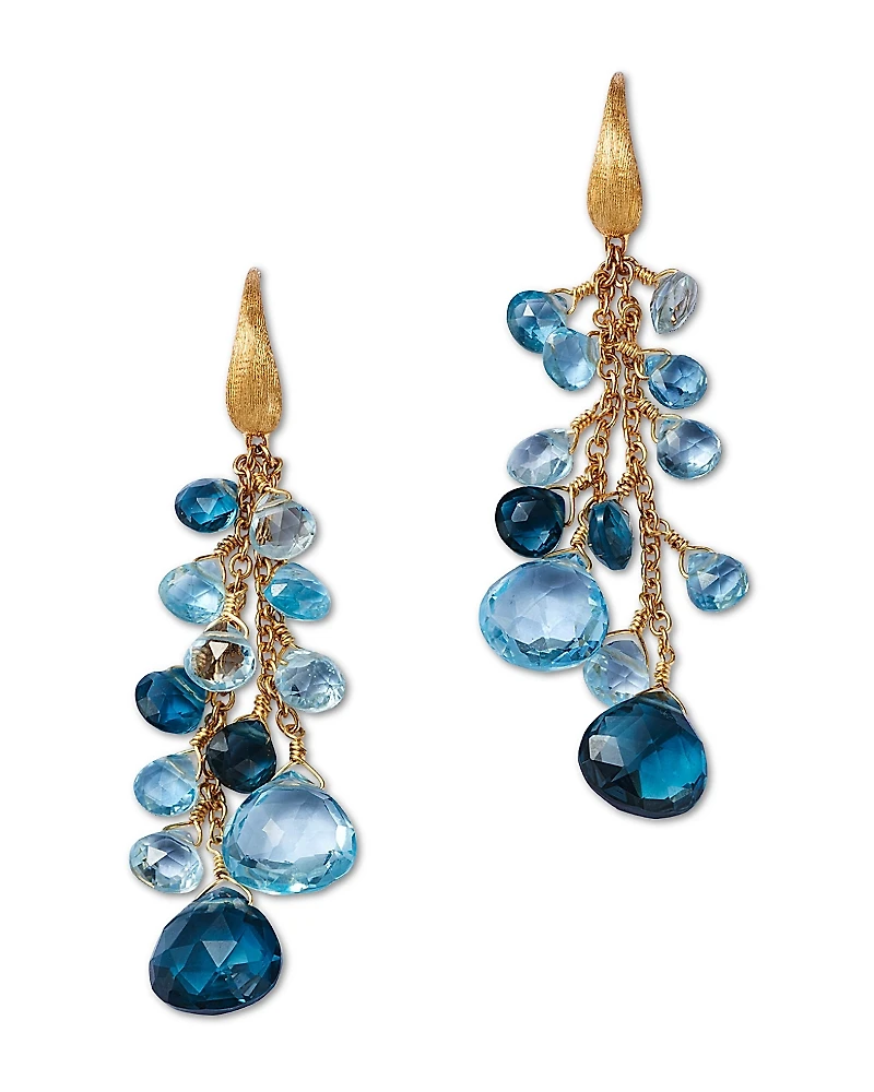 Marco Bicego 18K Yellow Gold Paradise Topaz Swiss Blue & London Blue Topaz Multi Strand Statement Drop Earrings