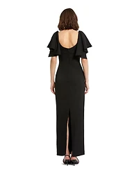 Crepe Ruffle Sleeve Fitted Maxi Dress