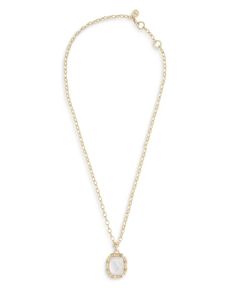 Bamboo White Stone Pendant Necklace in 18K Gold Plated, 18"- 20"