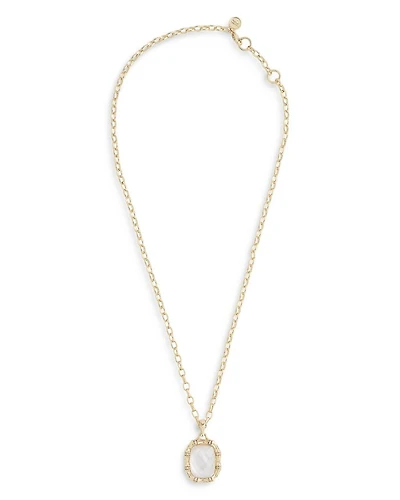 Bamboo White Stone Pendant Necklace in 18K Gold Plated, 18"- 20"