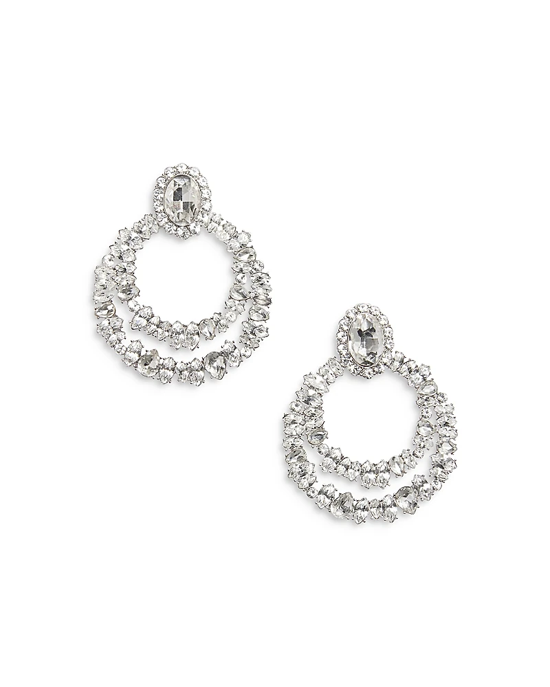 Self-Portrait Crystal Double Hoop Clip On Earrings