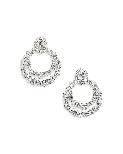 Self-Portrait Crystal Double Hoop Clip On Earrings