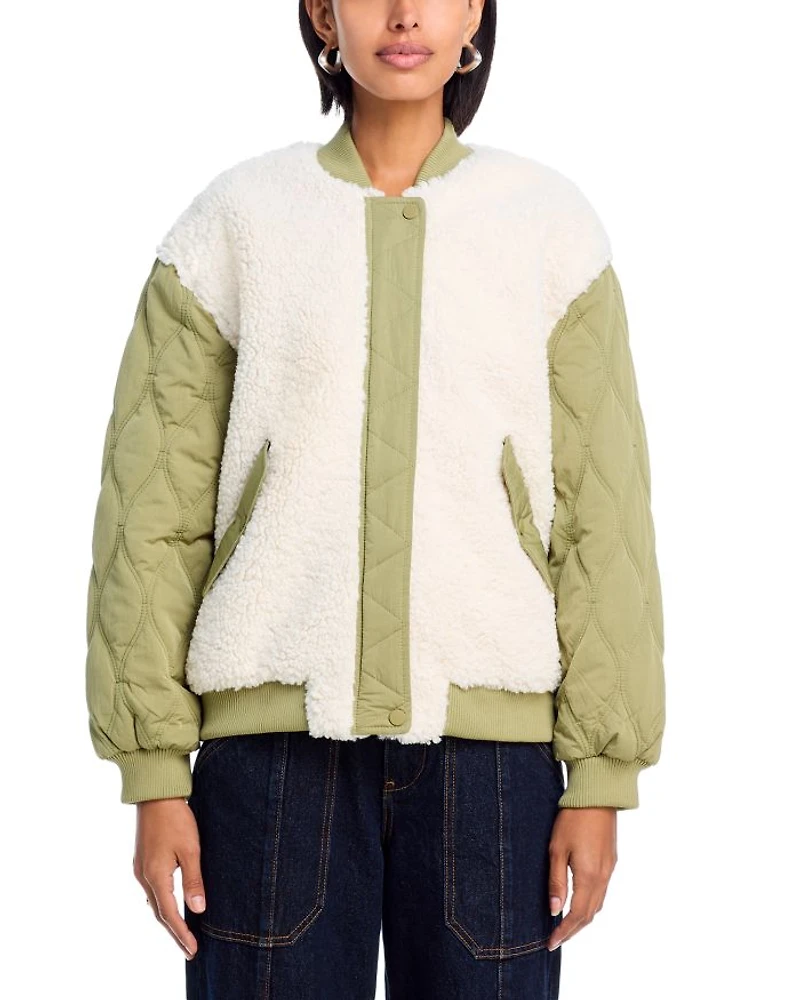 Quilted Faux Fur Bomber Jacket