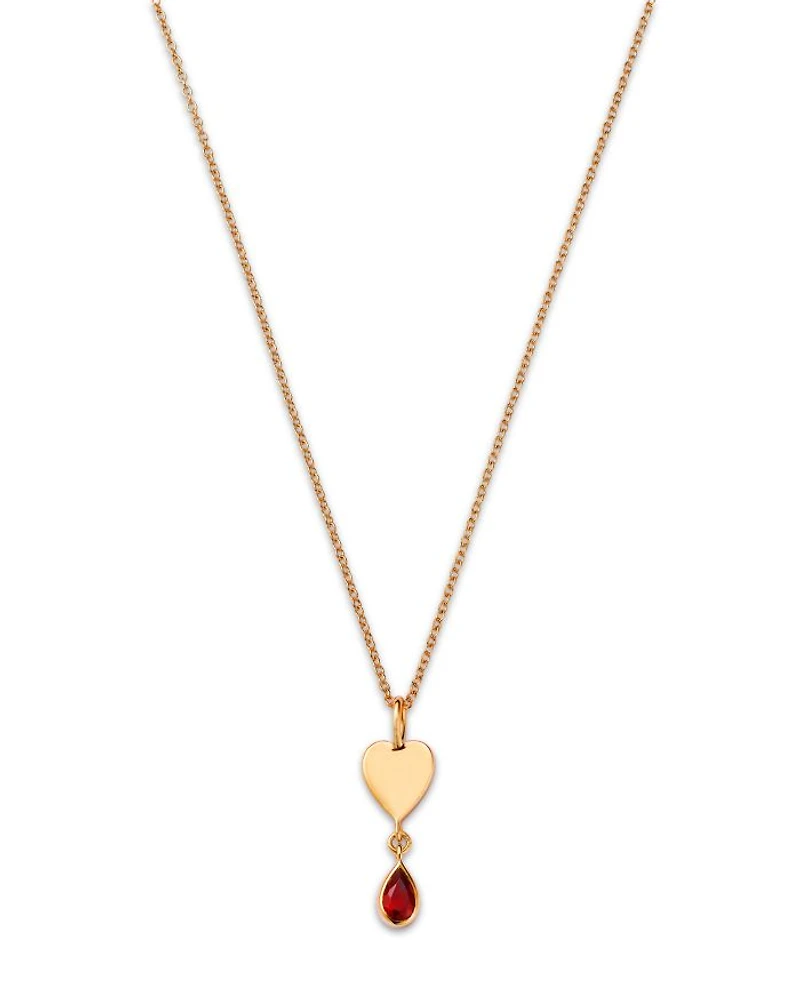 14K Yellow Gold Italy Garnet & Polished Heart Pendant Necklace, 16-18" - Exclusive