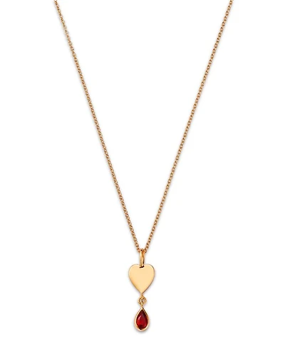 14K Yellow Gold Italy Garnet & Polished Heart Pendant Necklace, 16-18" - Exclusive