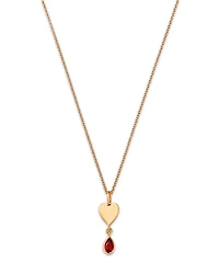 14K Yellow Gold Italy Garnet & Polished Heart Pendant Necklace, 16-18" - Exclusive