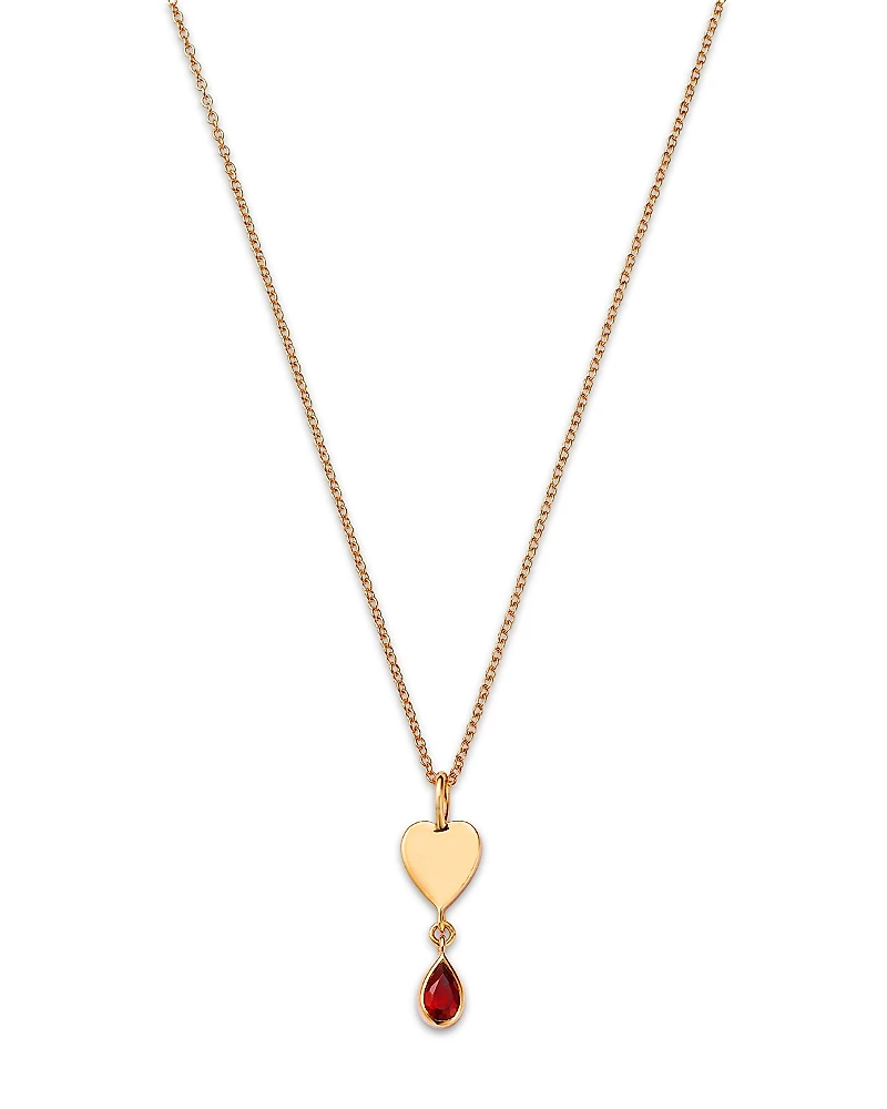 Moon & Meadow 14K Yellow Gold Italy Garnet & Polished Heart Pendant Necklace, 16-18 - Exclusive