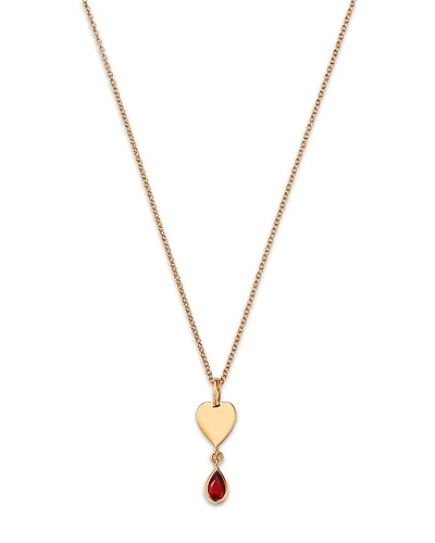 Moon & Meadow 14K Yellow Gold Italy Garnet & Polished Heart Pendant Necklace, 16-18 - Exclusive