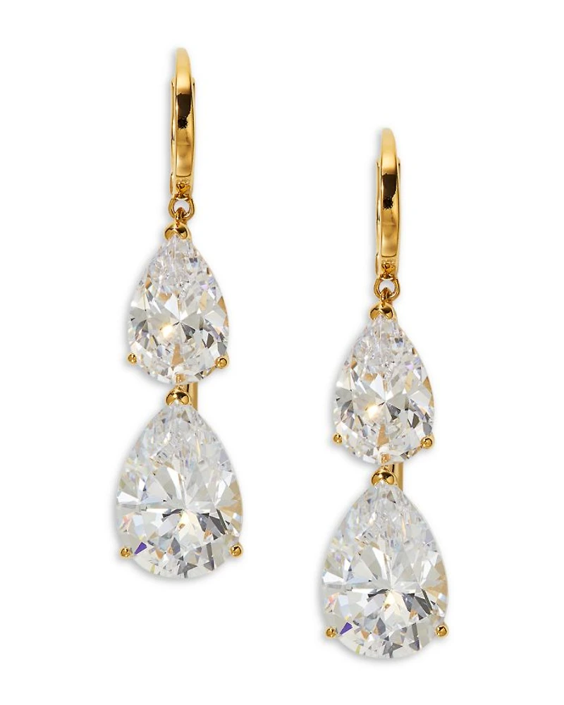 Cubic Zirconia Pear Double Drop Earrings