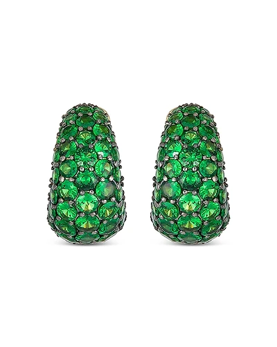 Piranesi 18K Yellow Gold Dome Huggie Hoop Earrings with Green Tsavorite Garnets