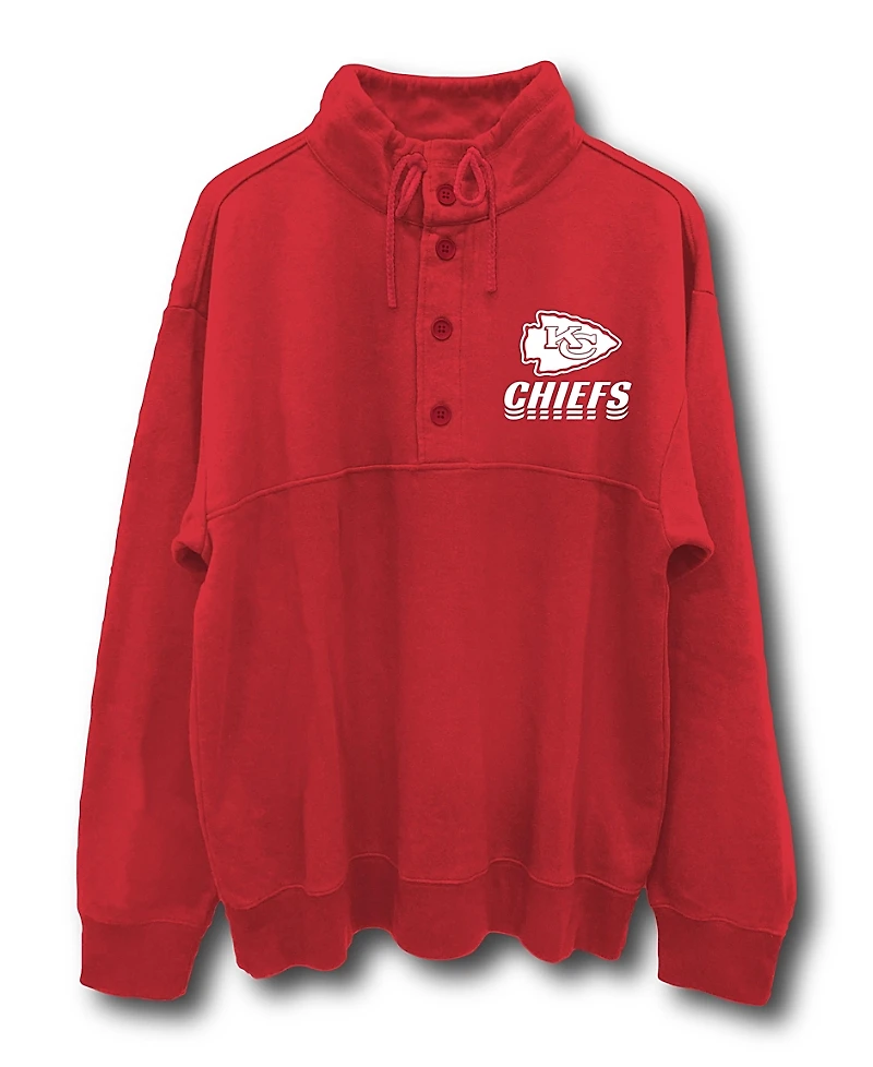Junk Food Clothing Unisex Nfl Kansas City Chiefs Mock 1/4 Button Up Sweatshirt