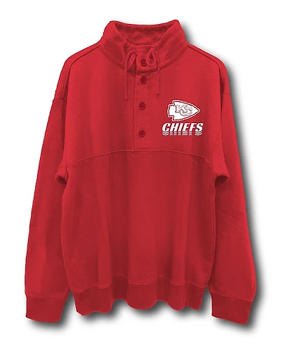 Junk Food Clothing Unisex Nfl Kansas City Chiefs Mock 1/4 Button Up Sweatshirt