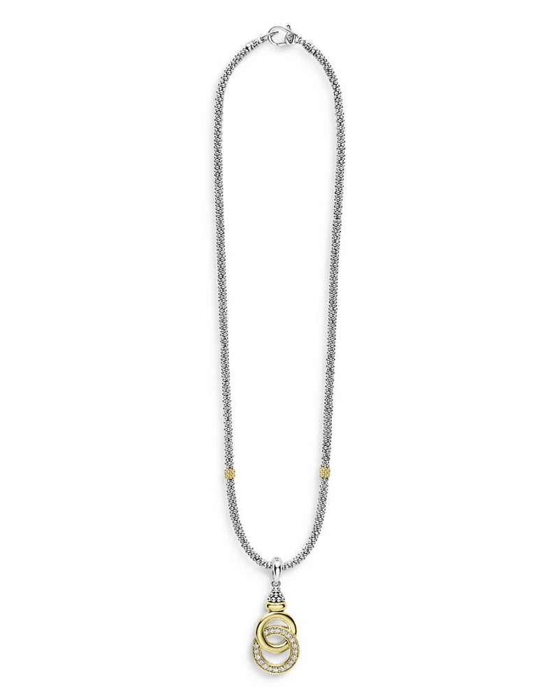 18K Yellow Gold & Sterling Silver Diamond Interlocking Ring Pendant Necklace, 18"