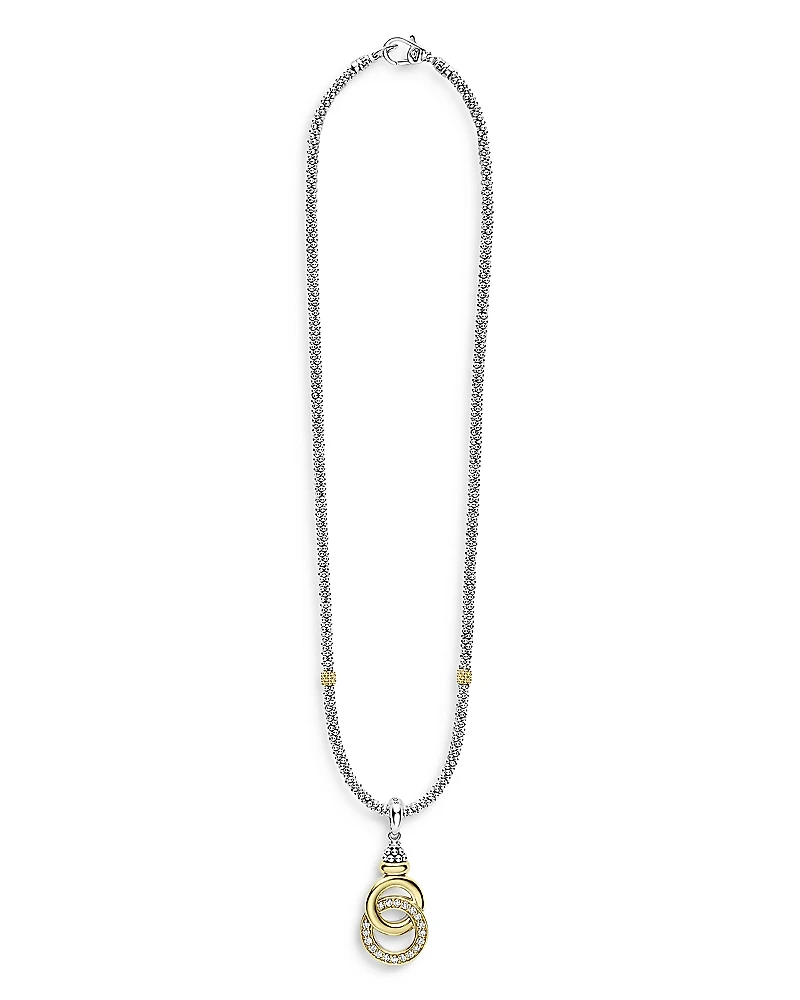Lagos 18K Yellow Gold & Sterling Silver Diamond Interlocking Ring Pendant Necklace, 18