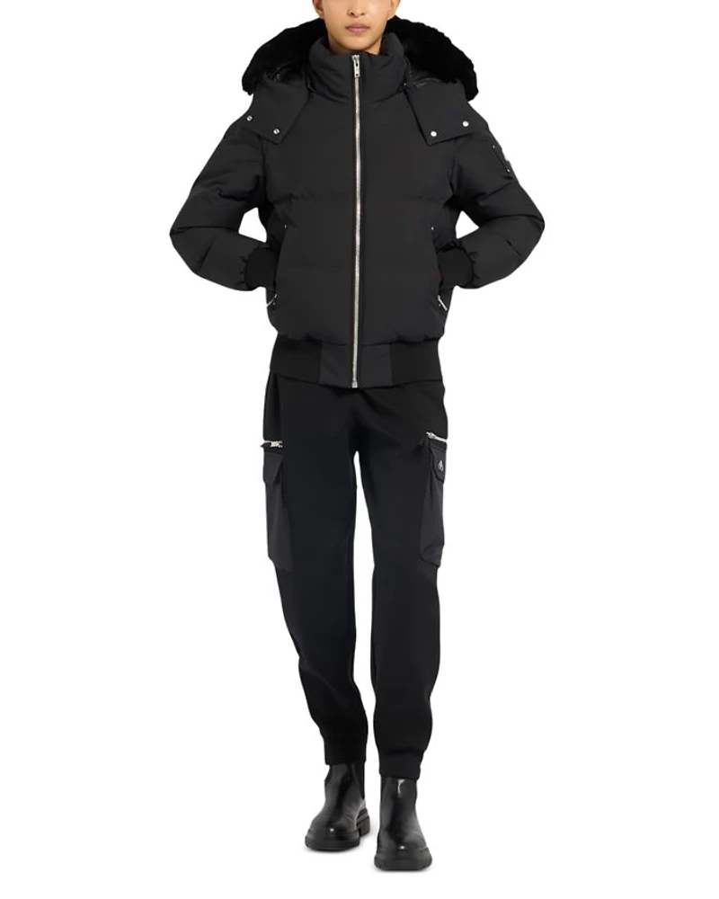 Cloud Shearling Trim Down Bomber Jacket