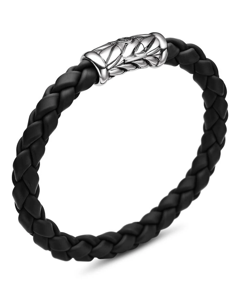 Men's Chevron Bracelet Black Rubber and Sterling Silver, 8mm