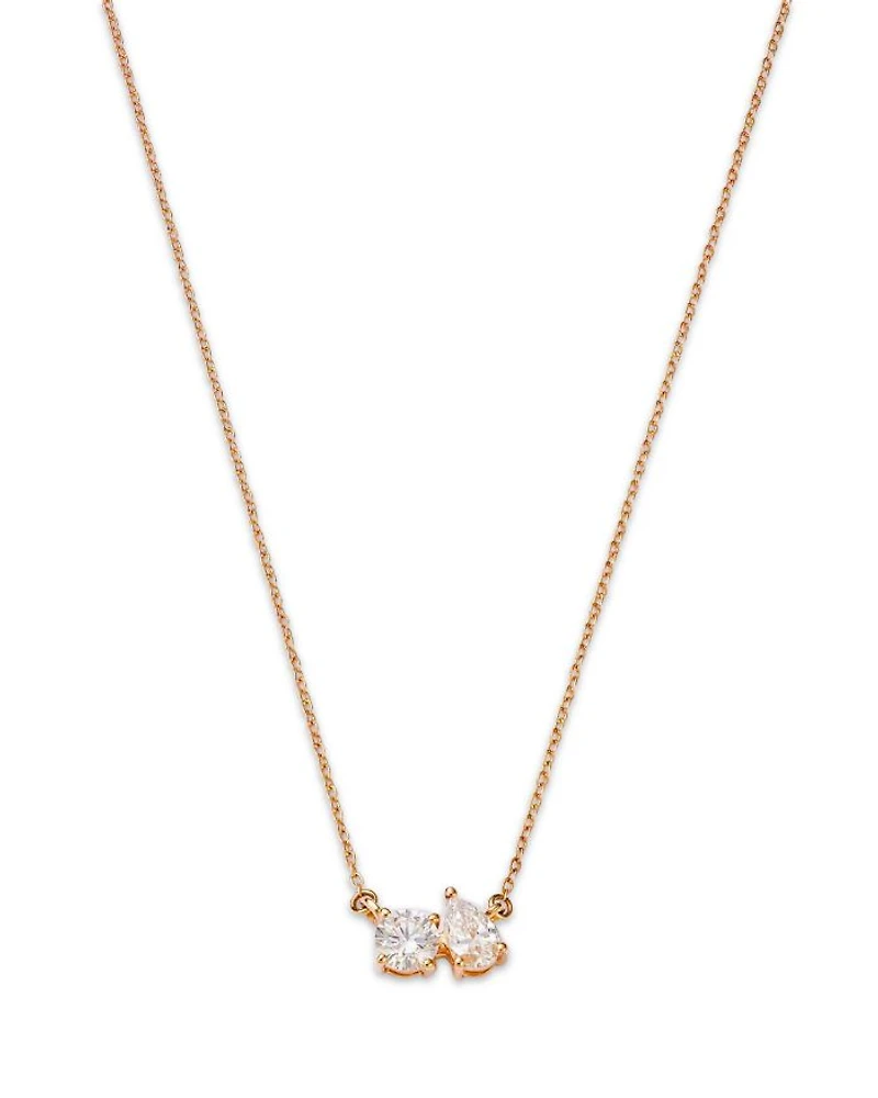 14K Yellow Gold Lab Grown Diamond Pear & Round Duet Pendant Necklace, 16-20"