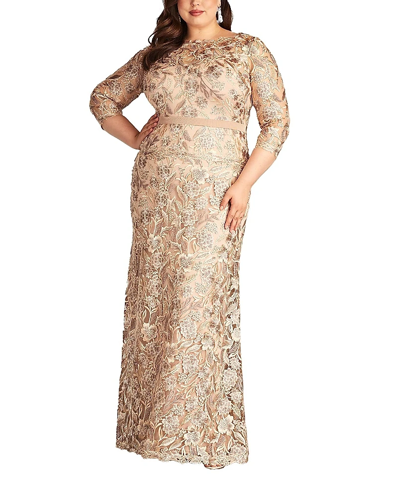 Tadashi Shoji Plus Marcel Embroidered Illusion Gown