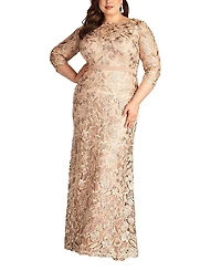 Tadashi Shoji Plus Marcel Embroidered Illusion Gown
