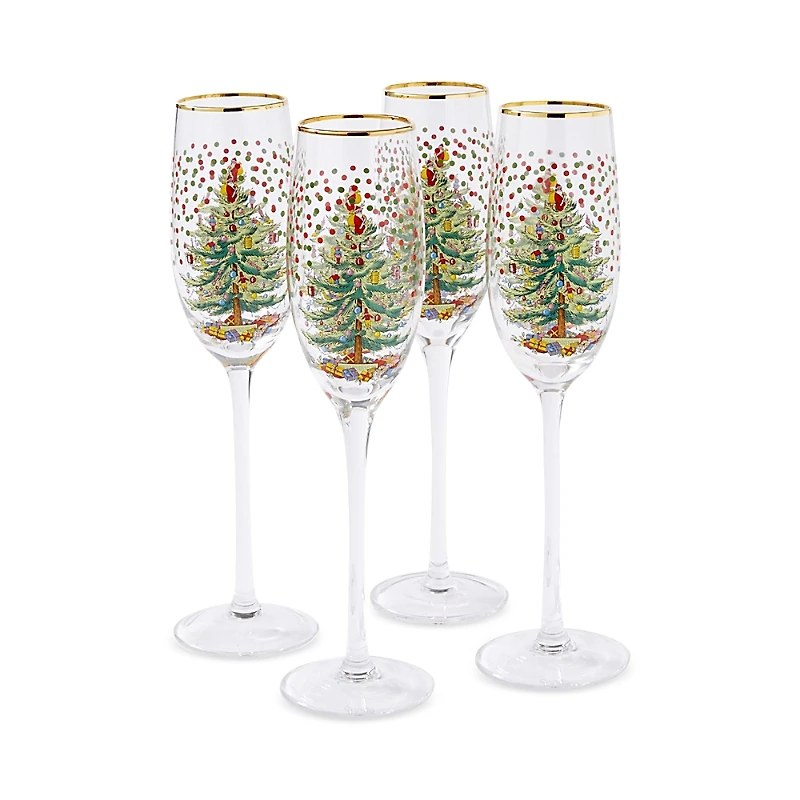 Spode Christmas Tree Polka Dot Champagne Flute, Set of 4