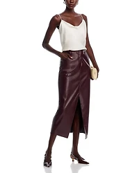 Faux Leather Front Slit Midi Skirt