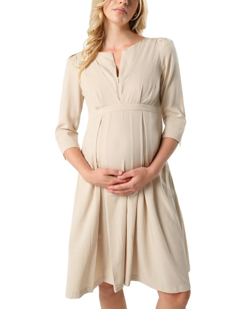 Women's Empire Waist Maternity & Nursing Midi Tea Dress TENCEL (Regular Petite)