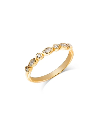 14K Yellow Gold Lab Grown Diamond Marquis & Round Bezel Ring
