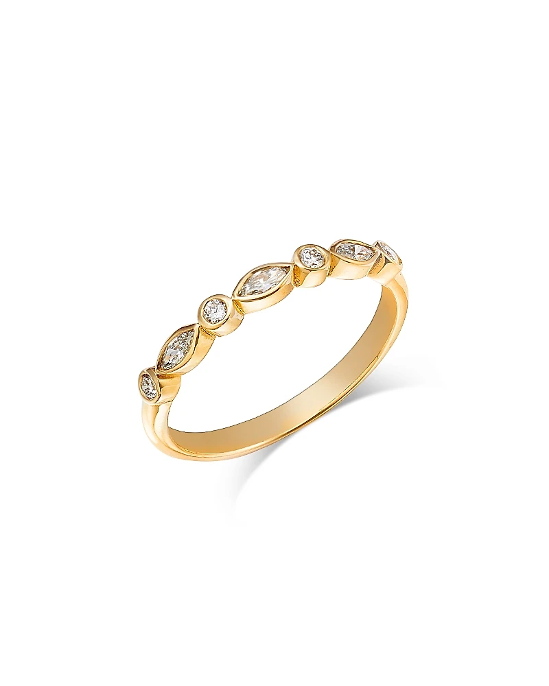 Moon & Meadow 14K Yellow Gold Lab Grown Diamond Marquis & Round Bezel Ring