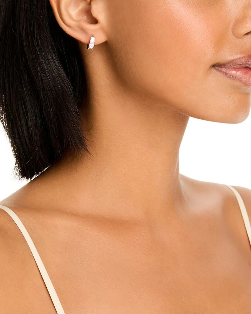 14K Yellow Gold Lab Grown Diamond Baguette Huggie Hoop Earrings