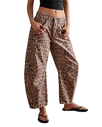 Free People We The Good Luck Leopard Barrel Leg Jeans