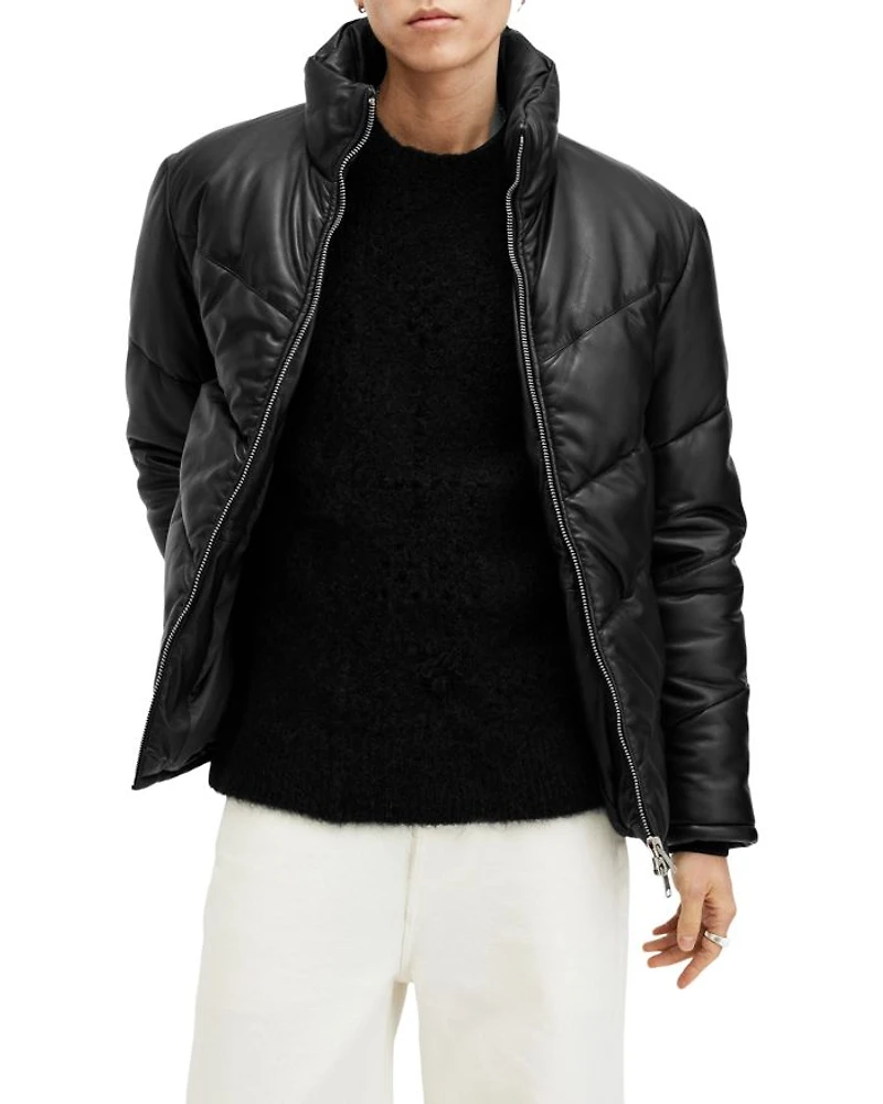 Raya Leather Quilted Full Zip Puffer Jacket