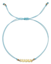 14K Yellow Gold Midi Bitty Symbols MAMA Turquoise Cord Bolo Bracelet