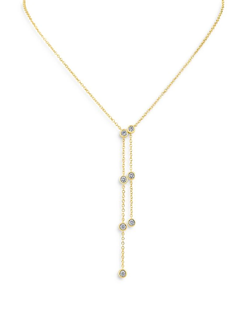 Cubic Zirconia Double Drop Lariat Necklace in 14K Gold Plated, 16"-19"