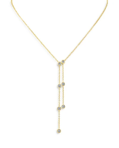 Cubic Zirconia Double Drop Lariat Necklace in 14K Gold Plated, 16"-19"