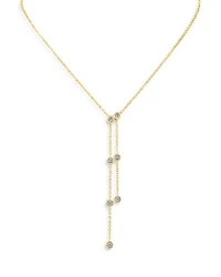 Cubic Zirconia Double Drop Lariat Necklace in 14K Gold Plated, 16"-19"