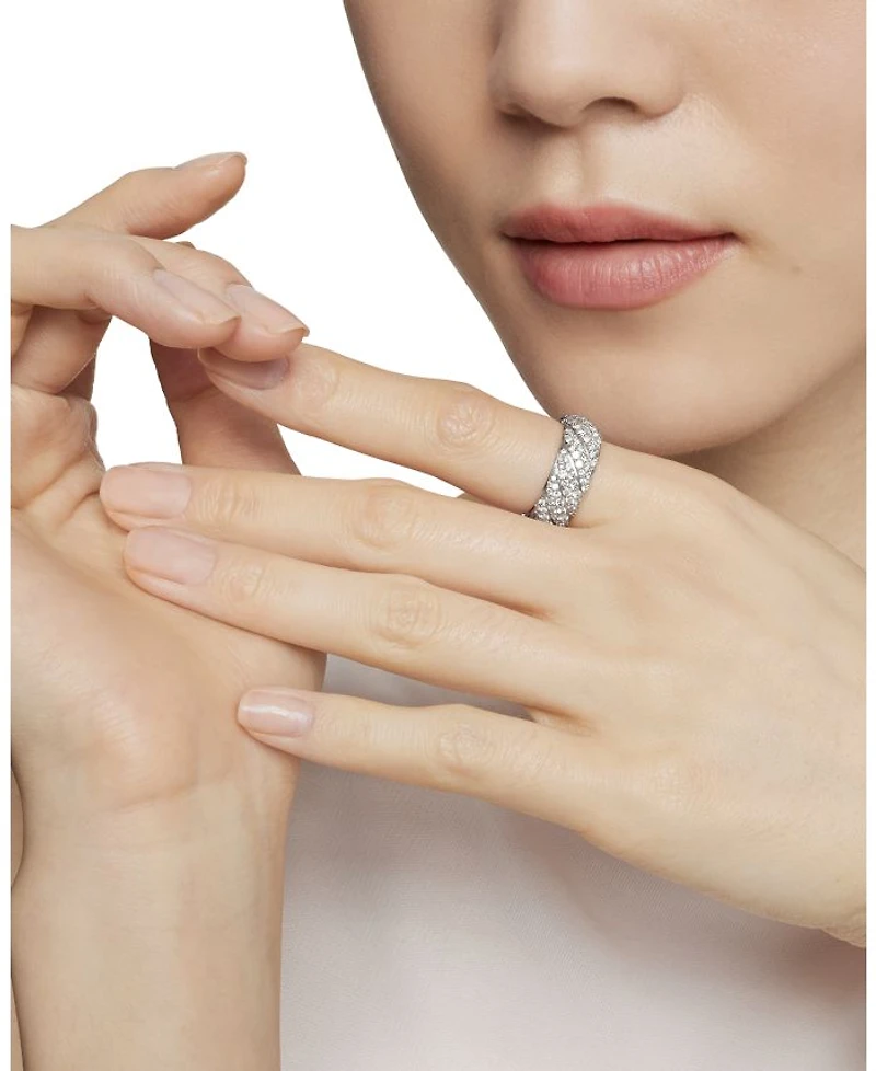 Sterling Silver Faceted Diamond Pavé Ring