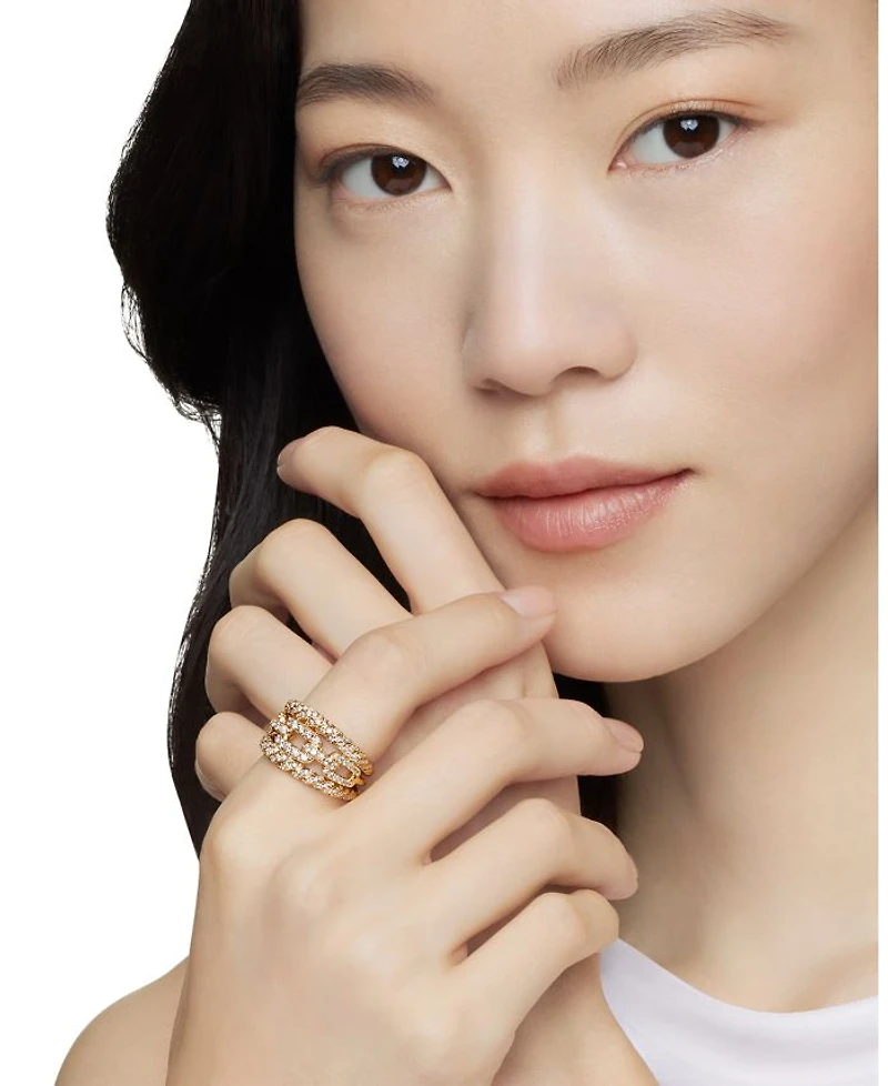 18K Yellow Gold Stax Three-Row Ring with Diamonds