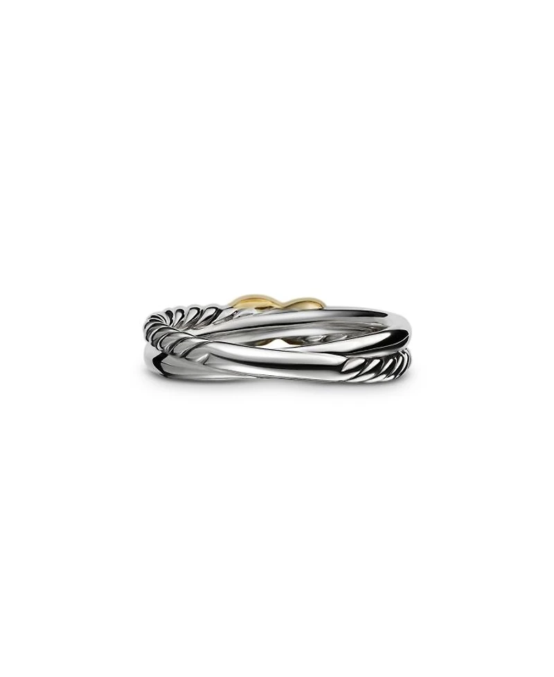 Petite X Ring Sterling Silver with 18K Yellow Gold, 4mm
