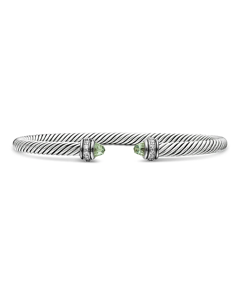 David Yurman Sterling Silver Cable Classic Bracelet with Prasiolite & Diamonds