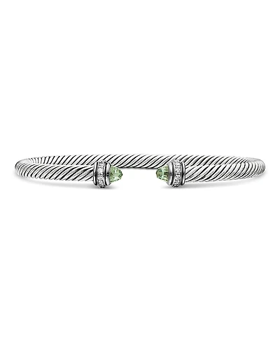 David Yurman Sterling Silver Cable Classic Bracelet with Prasiolite & Diamonds
