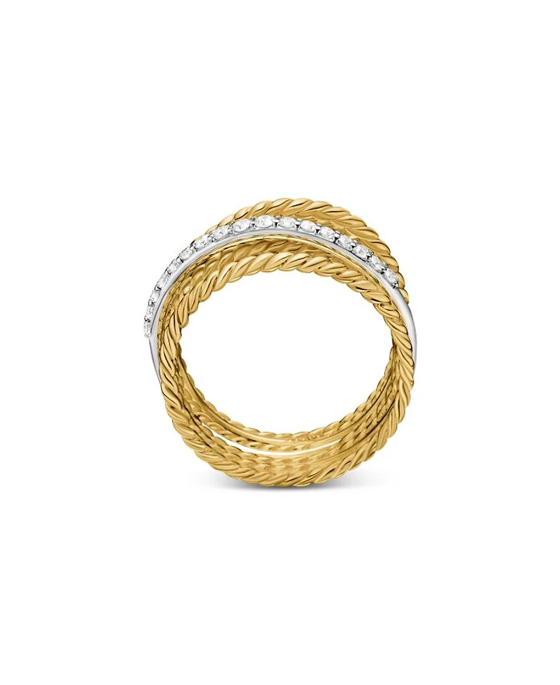 Crossover Wide Ring with Diamonds Gold