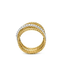 Crossover Wide Ring with Diamonds Gold