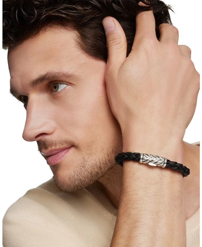 Men's Chevron Bracelet Black Rubber and Sterling Silver, 8mm